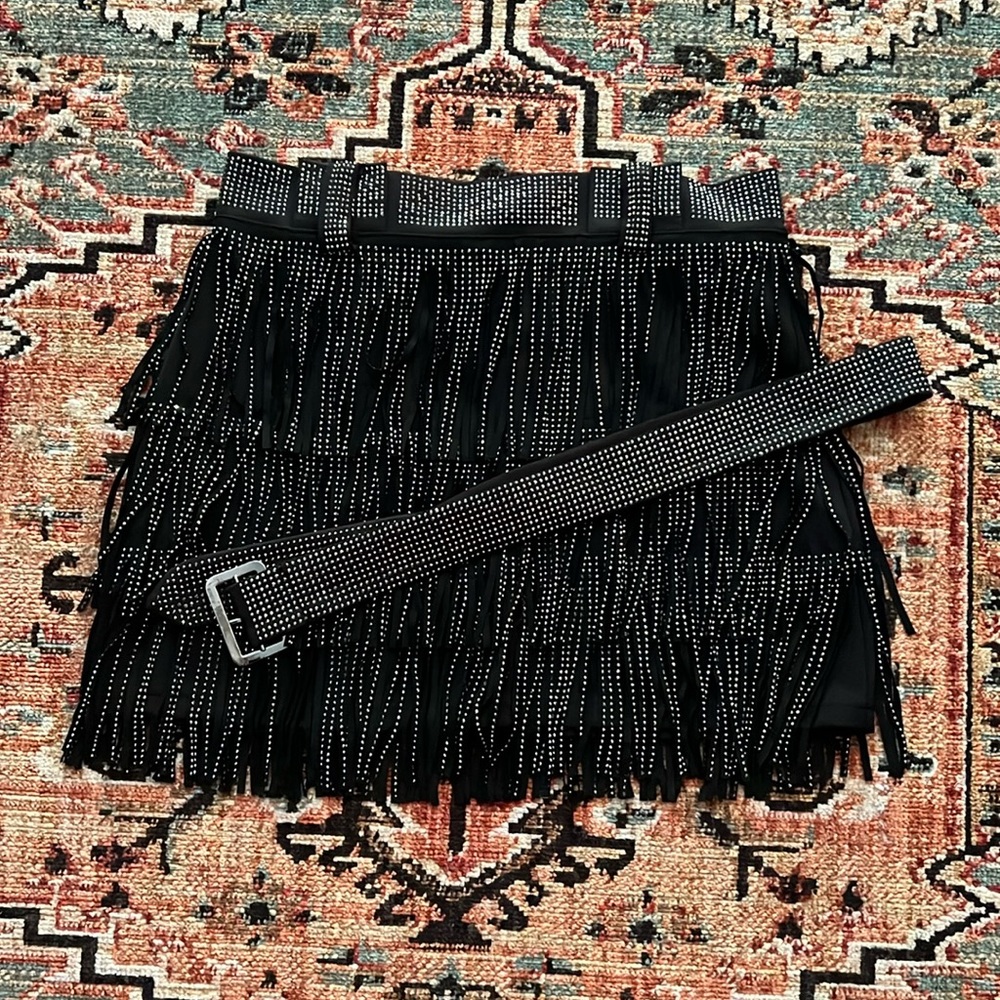 women’s black rhinestone fringe skirt, size medium